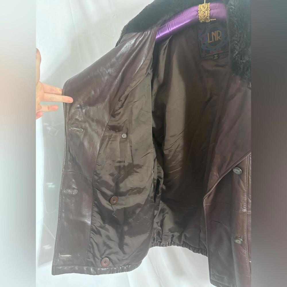 VTG Brown Oversized Genuine Leather Pilot Style Jacket Faux Fur Collar Men’s M - Picture 6 of 15